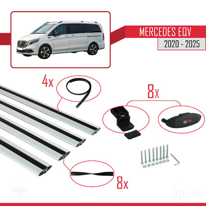 Compatible with Mercedes EQV (W447) 2020-2025 BASIC Model Car Roof Rack Cross Bar Grey Aluminium 4 Bars