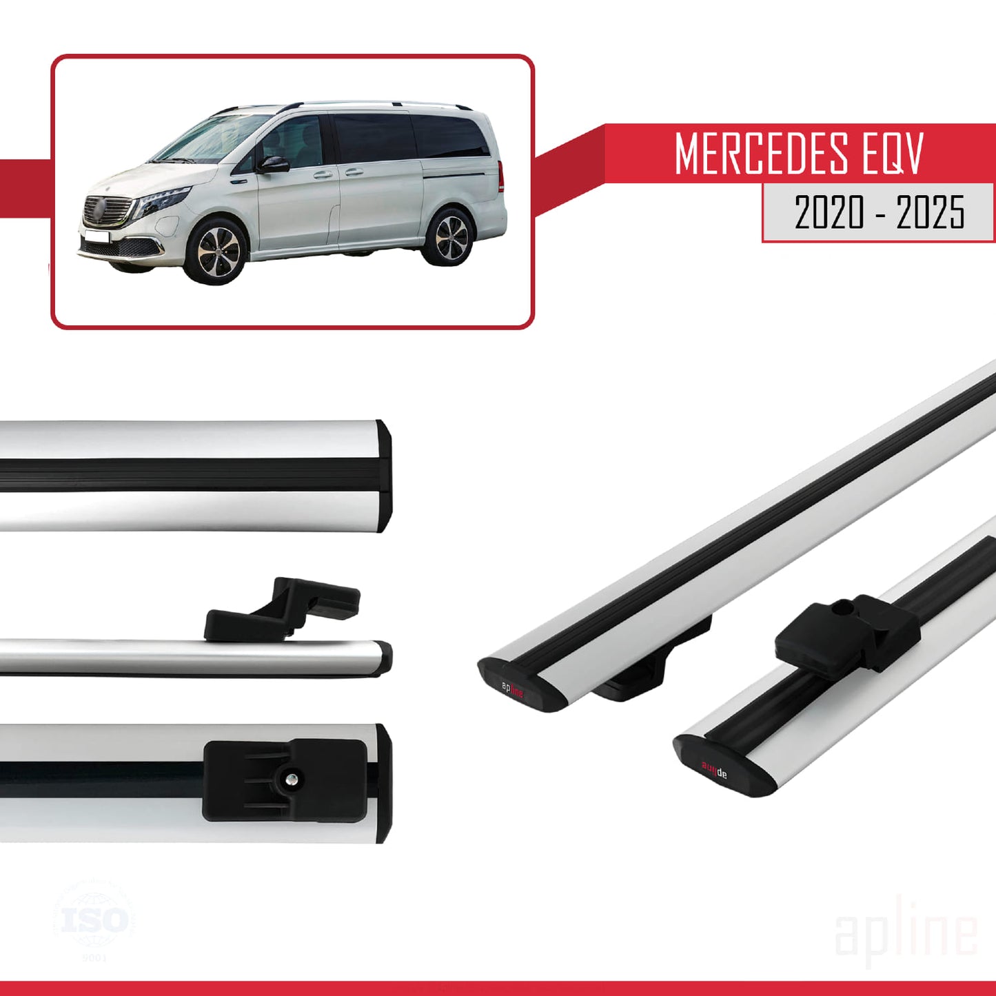 Compatible con Mercedes EQV (W447) 2020-2025 BASIC Model Barras de Techo Auto Portaequipajes Barras Transversales Gris Aluminio 2 Barras