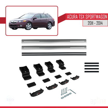 Kompatibel mit Acura TSX Sport Wagon 2011-2014 BASIC Modell Dachreling Gepäckträger Graues Aluminium 2 Stangen