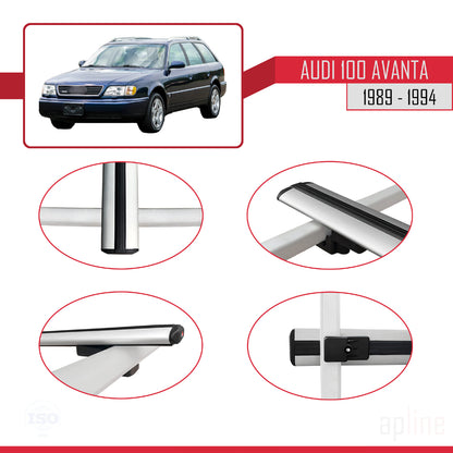 Compatible avec Audi 100 Avanta 1989-1994 BASIC Model Barres de Toit Railing Porte-Bagages de Voiture Gris Aluminium 3 Barres