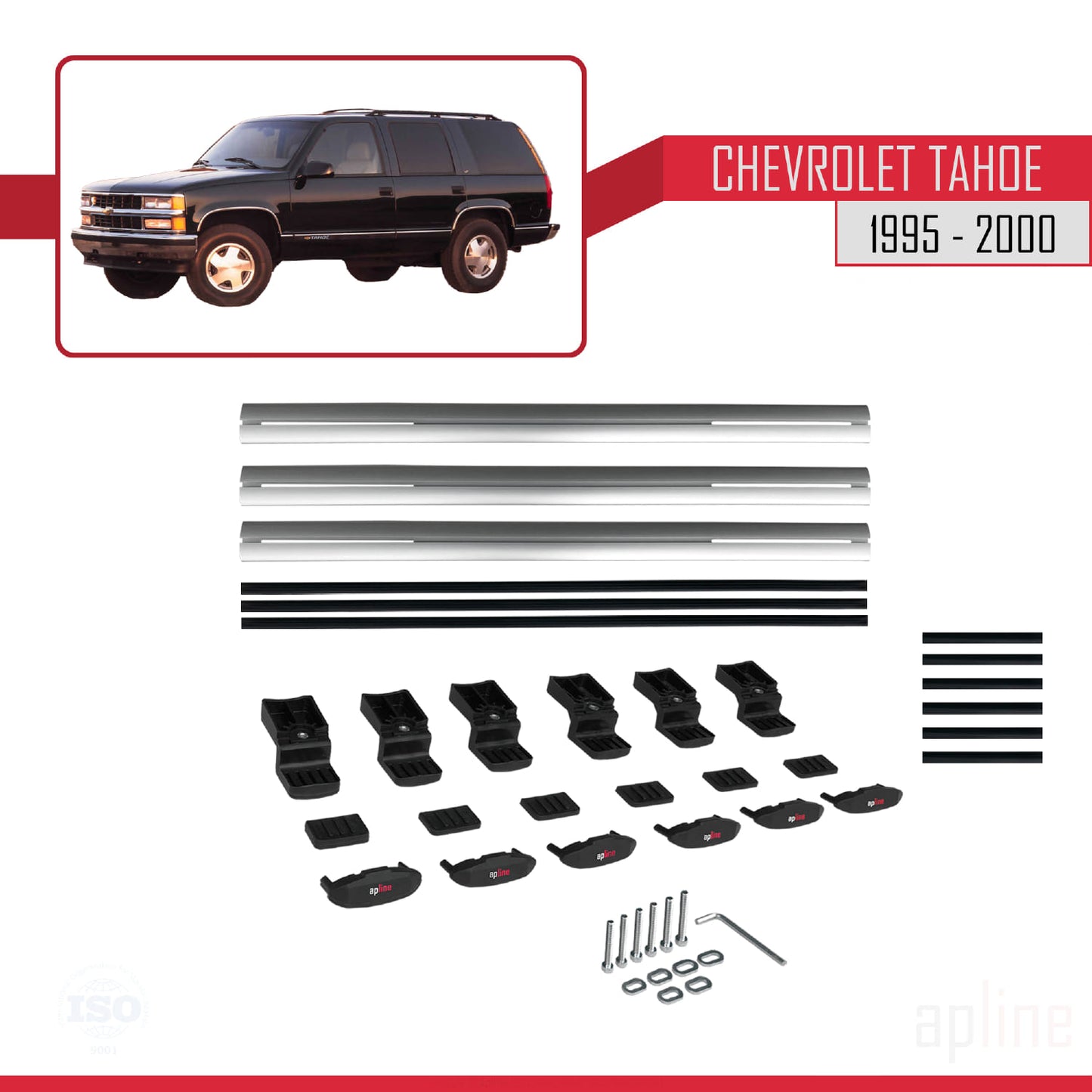 Compatible avec Chevrolet Tahoe 1995-2000 BASIC Model Barres de Toit Railing Porte-Bagages de Voiture Gris Aluminium 3 Barres