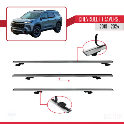 Compatible with Chevrolet Traverse 2018-2024 BASIC Model Car Roof Rack Cross Bar Grey Aluminium 3 Bars