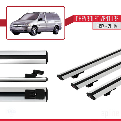 Compatible con Chevrolet Venture 1997-2004 BASIC Model Barras de Techo Auto Portaequipajes Barras Transversales Gris Aluminio 3 Barras