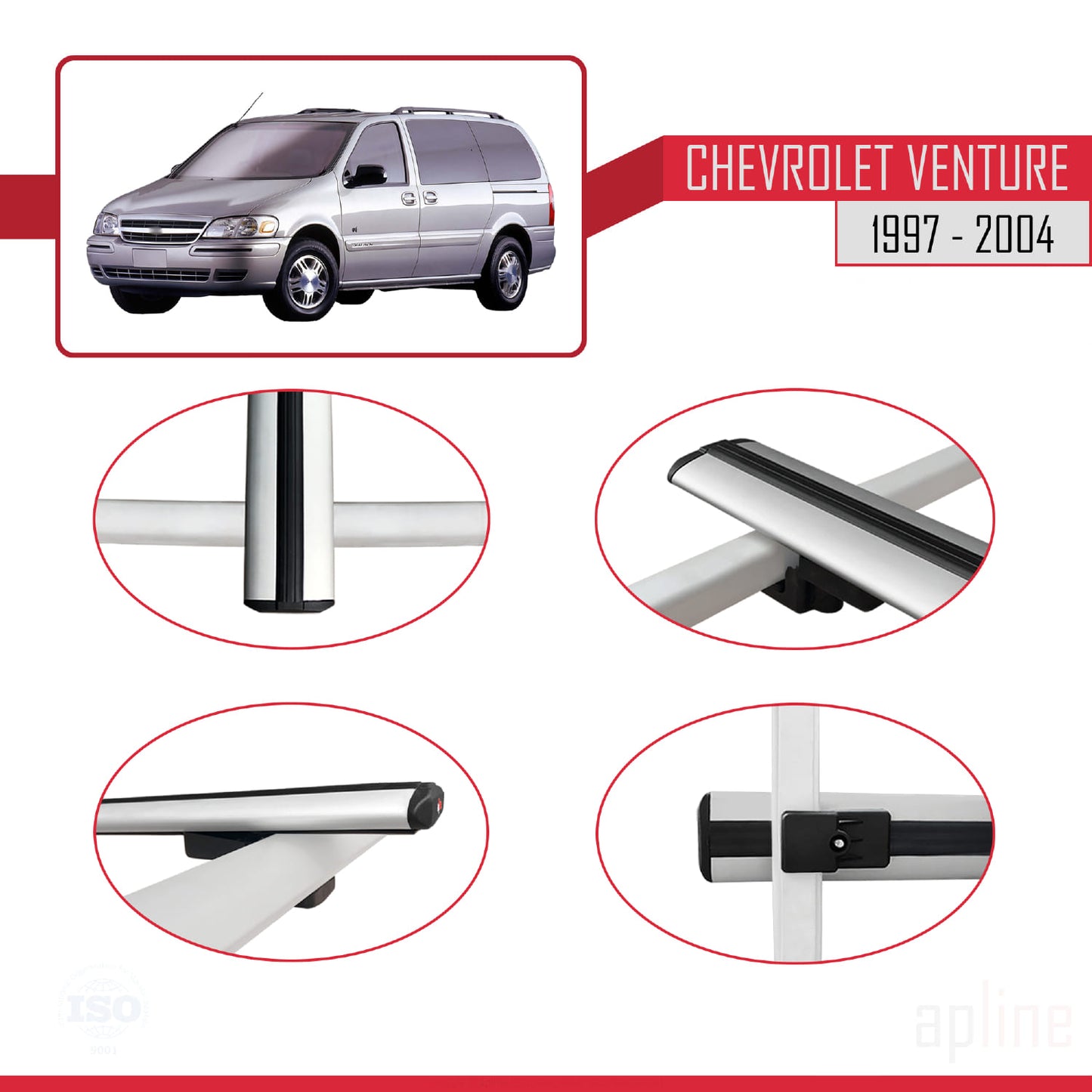 Compatible con Chevrolet Venture 1997-2004 BASIC Model Barras de Techo Auto Portaequipajes Barras Transversales Gris Aluminio 3 Barras