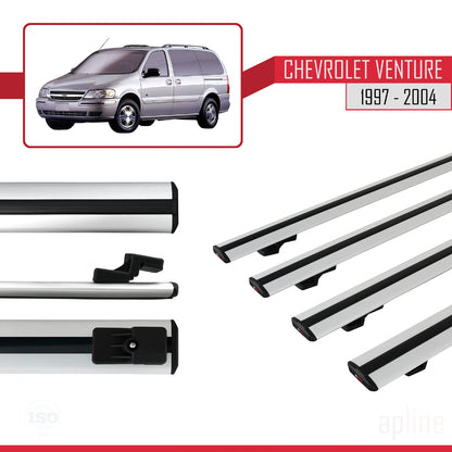Compatible con Chevrolet Venture 1997-2004 BASIC Model Barras de Techo Auto Portaequipajes Barras Transversales Gris Aluminio 4 Barras
