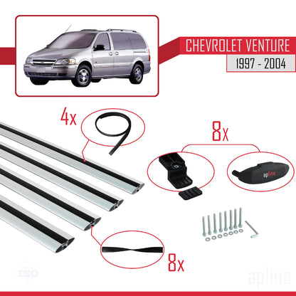 Compatible con Chevrolet Venture 1997-2004 BASIC Model Barras de Techo Auto Portaequipajes Barras Transversales Gris Aluminio 4 Barras