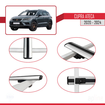 Compatible avec Cupra Ateca 2020-2024 BASIC Model Barres de Toit Railing Porte-Bagages de Voiture Gris Aluminium 3 Barres