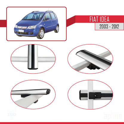 Kompatibel mit Fiat Idea 2003-2012 Basismodell Dachgepäckträger, graues Aluminium, 3 Stangen