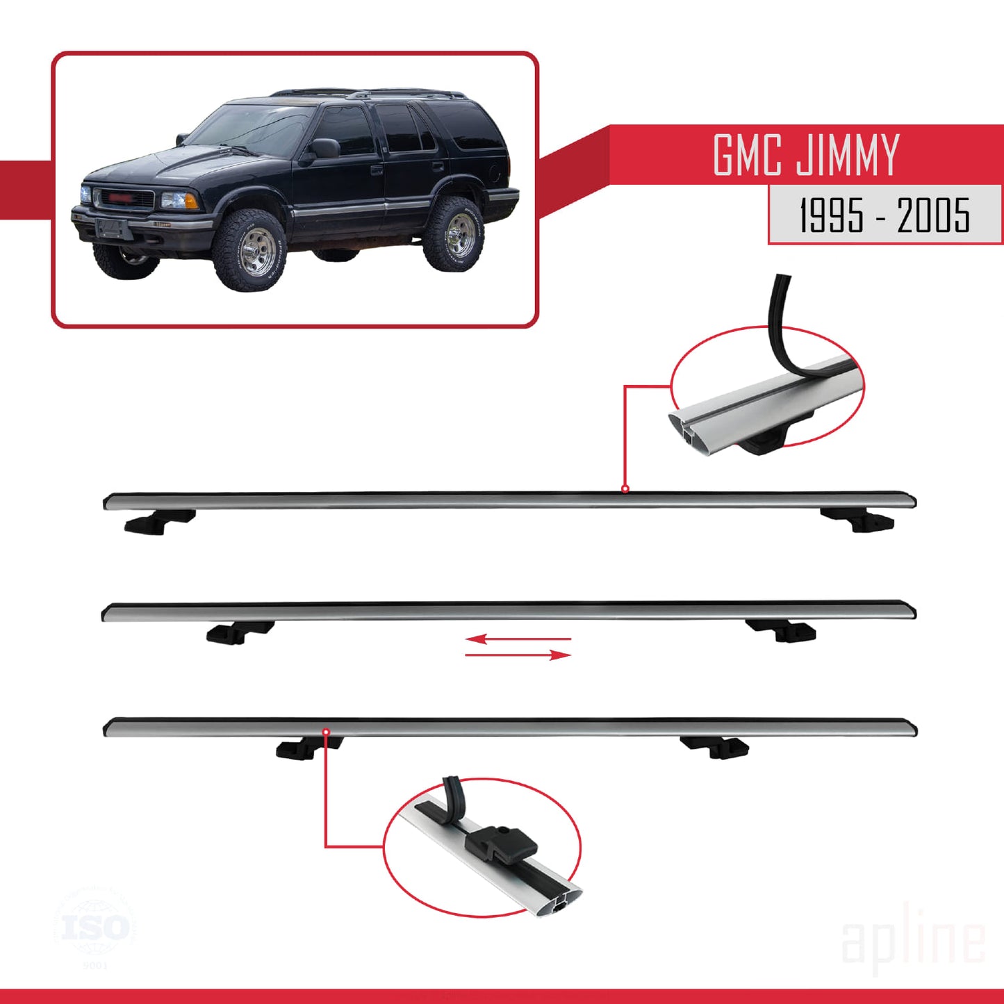 Compatible avec GMC Jimmy 1995-2005 BASIC Model Barres de Toit Railing Porte-Bagages de Voiture Gris Aluminium 3 Barres