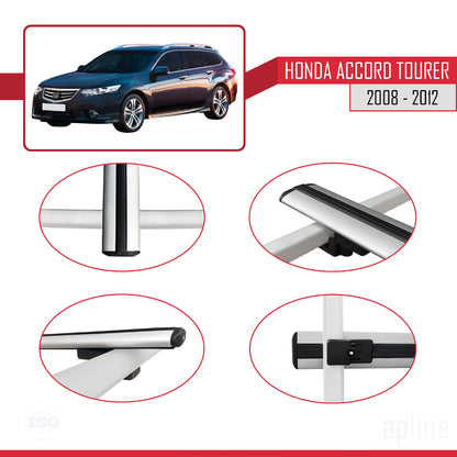 Compatible avec Honda Accord Tourer 2008-2012 BASIC Model Barres de Toit Railing Porte-Bagages de Voiture Gris Aluminium 3 Barres