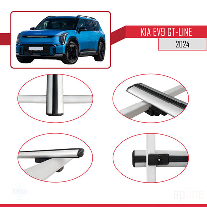 Compatible avec KIA EV9 GT-LINE 2024-2025 BASIC Model Barres de Toit Railing Porte-Bagages de Voiture Gris Aluminium 4 Barres