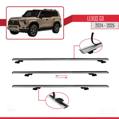 Compatible avec Lexus GX 2024-2025 BASIC Model Barres de Toit Railing Porte-Bagages de Voiture Gris Aluminium 2 Barres