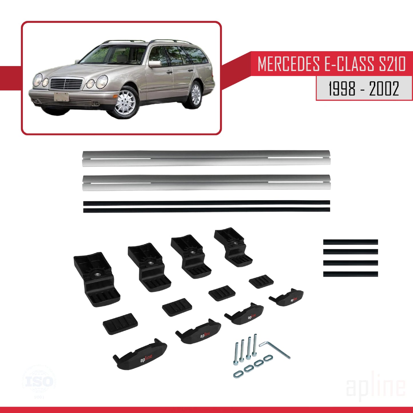 Compatible with Mercedes E Class S210 Wagon 1998-2002 BASIC Model Car Roof Rack Cross Bar Grey Aluminium 2 Bars