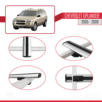 Compatible with Chevrolet Uplander 2005-2009 BASIC Model Car Roof Rack Cross Bar Grey Aluminium 3 Bars