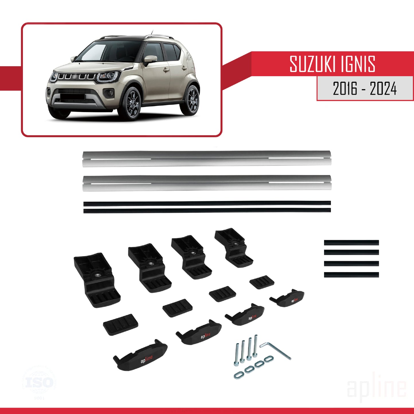Compatible avec Suzuki Ignis 2016-2024 BASIC Model Barres de Toit Railing Porte-Bagages de Voiture Gris Aluminium 2 Barres