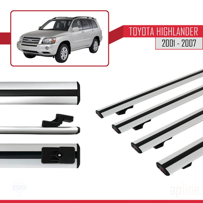 Compatible avec Toyota Highlander 2001-2007 BASIC Model Barres de Toit Railing Porte-Bagages de Voiture Gris Aluminium 4 Barres
