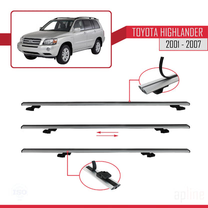 Compatible avec Toyota Highlander 2001-2007 BASIC Model Barres de Toit Railing Porte-Bagages de Voiture Gris Aluminium 4 Barres