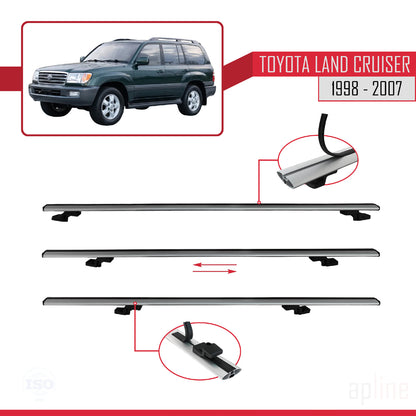 Compatible avec Toyota Land Cruiser 1998-2007 BASIC Model Barres de Toit Railing Porte-Bagages de Voiture Gris Aluminium 2 Barres