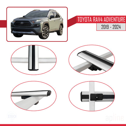 Compatible avec Toyota RAV4 Adventure 2019-2024 BASIC Model Barres de Toit Railing Porte-Bagages de Voiture Gris Aluminium 3 Barres