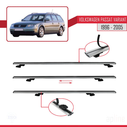 Compatible avec VW Passat B5 Variant 1996-2005 BASIC Model Barres de Toit Railing Porte-Bagages de Voiture Gris Aluminium 2 Barres