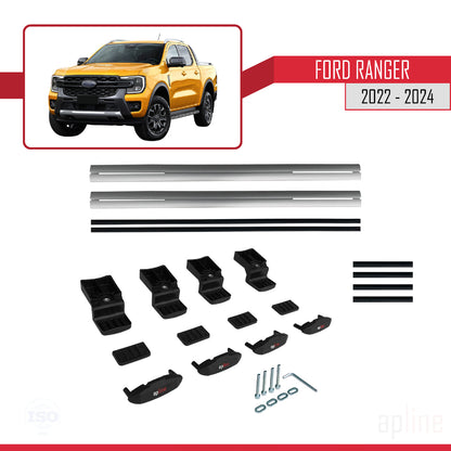 Compatible avec Ford Ranger (P703) 2022-2024 BASIC Model Barres de Toit Railing Porte-Bagages de Voiture Gris Aluminium 2 Barres