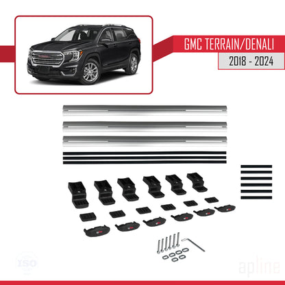 Compatible avec GMC Terrain / Denali 2018-2024 BASIC Model Barres de Toit Railing Porte-Bagages de Voiture Gris Aluminium 3 Barres