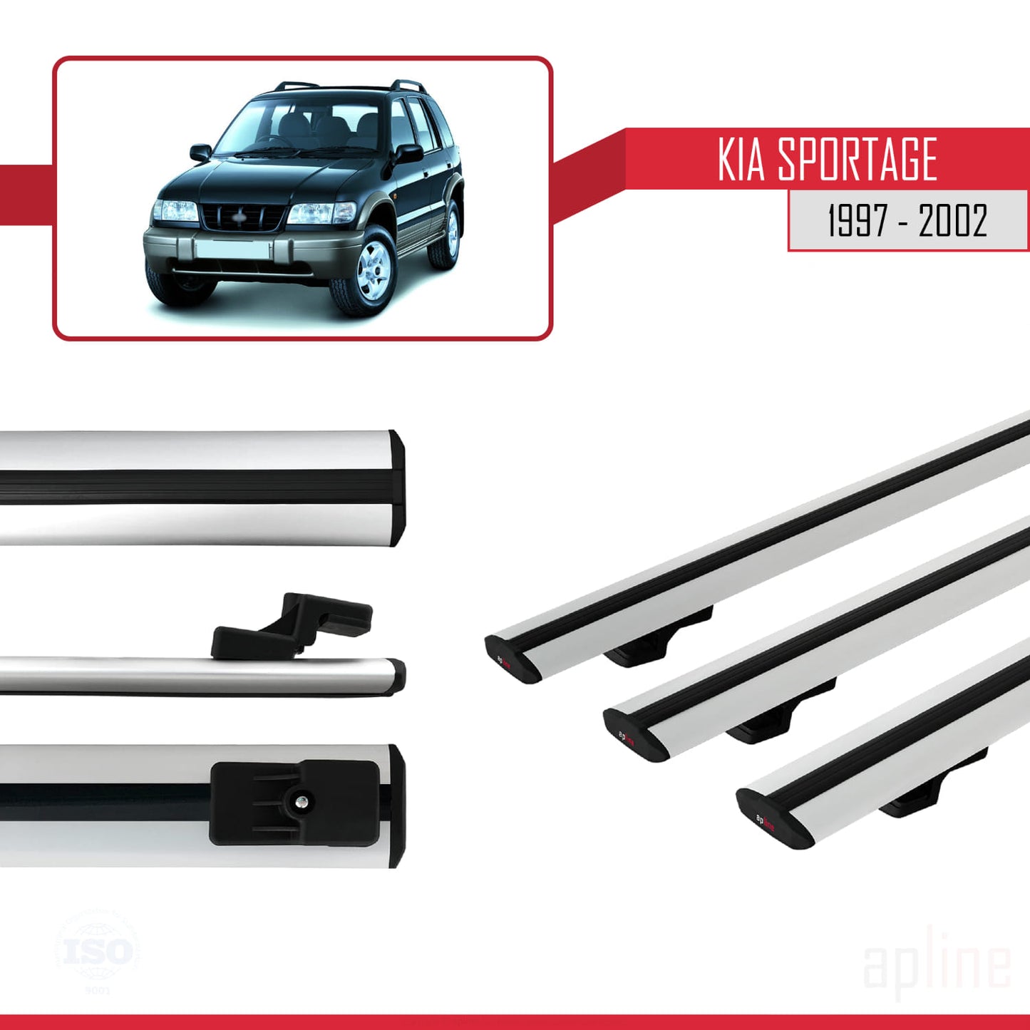 Compatible avec Kia Sportage 1997-2002 BASIC Model Barres de Toit Railing Porte-Bagages de Voiture Gris Aluminium 3 Barres