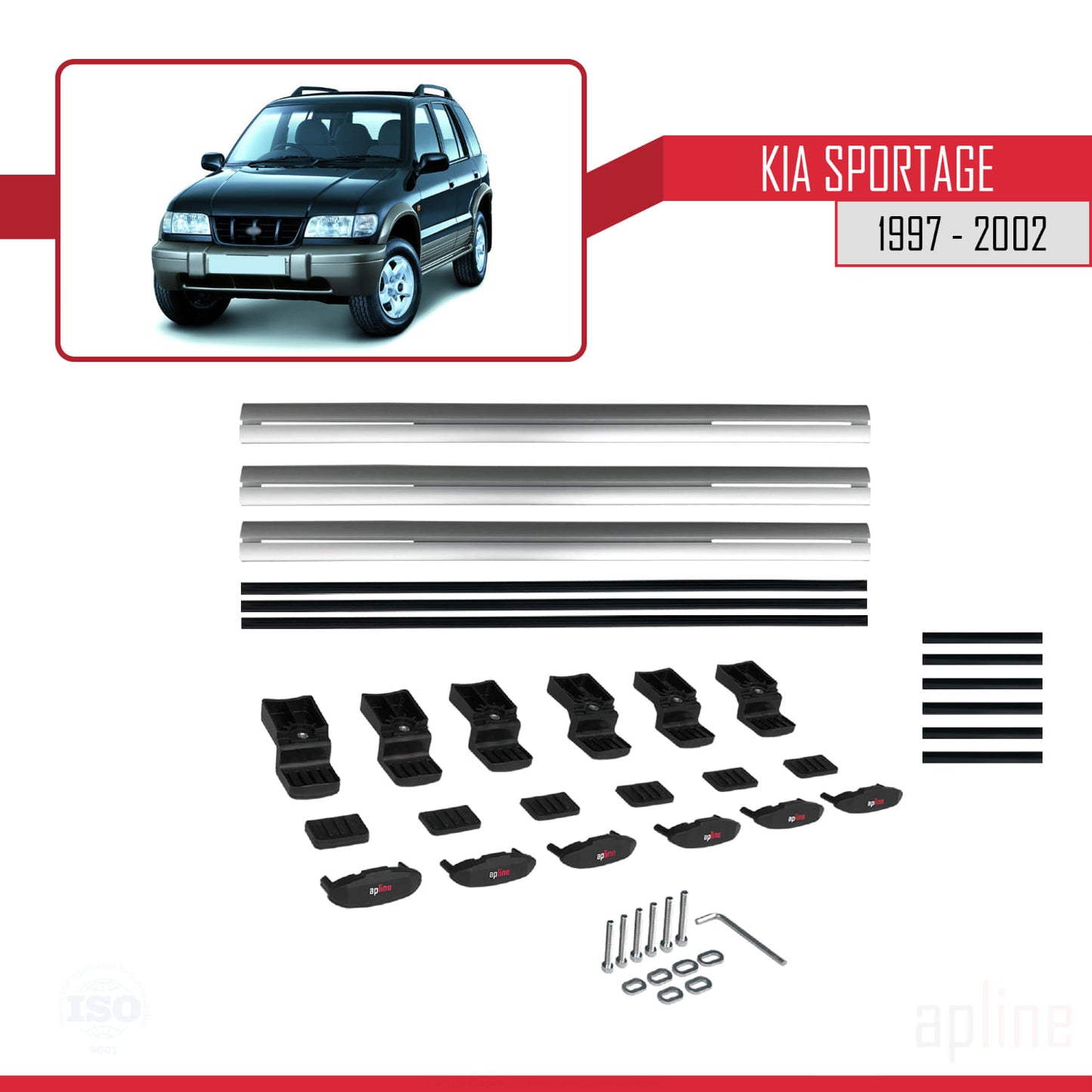 Compatible avec Kia Sportage 1997-2002 BASIC Model Barres de Toit Railing Porte-Bagages de Voiture Gris Aluminium 3 Barres