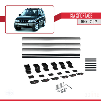 Compatible avec Kia Sportage 1997-2002 BASIC Model Barres de Toit Railing Porte-Bagages de Voiture Gris Aluminium 3 Barres
