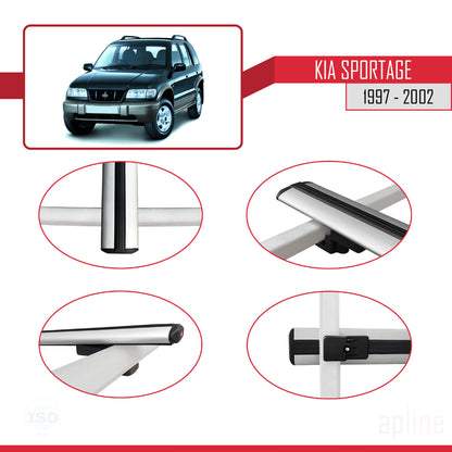 Compatible avec Kia Sportage 1997-2002 BASIC Model Barres de Toit Railing Porte-Bagages de Voiture Gris Aluminium 2 Barres