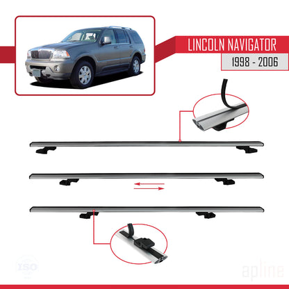 Compatible avec Lincoln Navigator 1998-2006 BASIC Model Barres de Toit Railing Porte-Bagages de Voiture Gris Aluminium 3 Barres