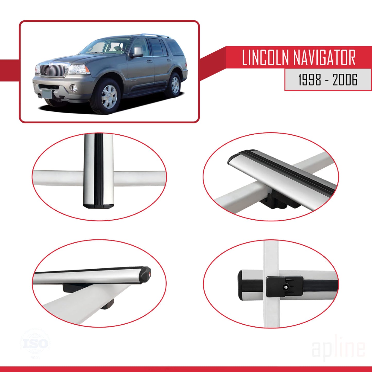Compatible avec Lincoln Navigator 1998-2006 BASIC Model Barres de Toit Railing Porte-Bagages de Voiture Gris Aluminium 2 Barres