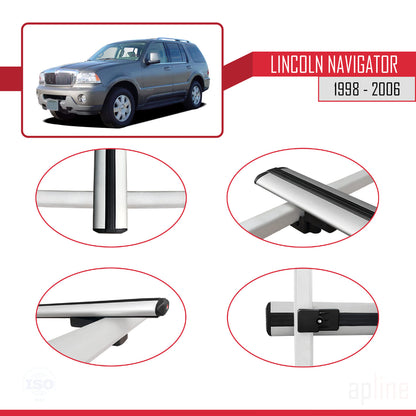 Compatible avec Lincoln Navigator 1998-2006 BASIC Model Barres de Toit Railing Porte-Bagages de Voiture Gris Aluminium 2 Barres