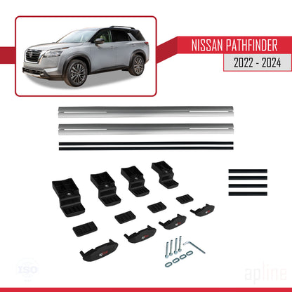 Compatible avec Nissan Pathfinder 2022-2024 BASIC Model Barres de Toit Railing Porte-Bagages de Voiture Gris Aluminium 2 Barres