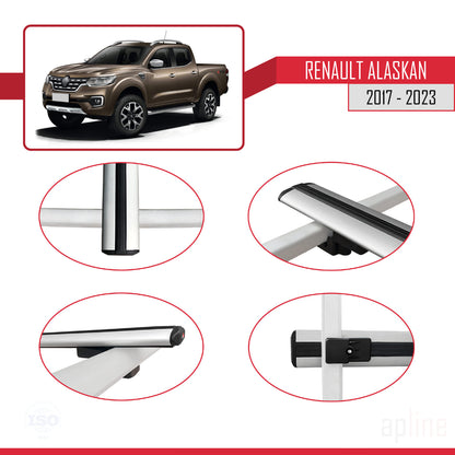 Compatible avec Renault Alaskan 2017-2023 BASIC Model Barres de Toit Railing Porte-Bagages de Voiture Gris Aluminium 3 Barres