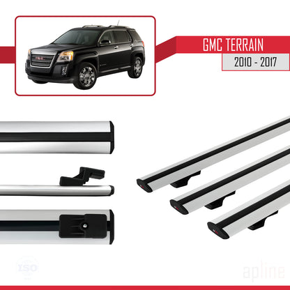 Compatible avec GMC Terrain 2010-2017 BASIC Model Barres de Toit Railing Porte-Bagages de Voiture Gris Aluminium 3 Barres