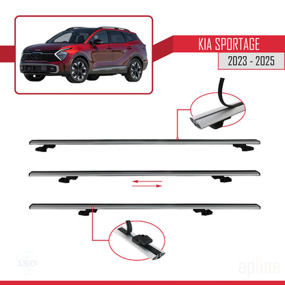 Compatible avec Kia Sportage 2023-2025 BASIC Model Barres de Toit Railing Porte-Bagages de Voiture Gris Aluminium 3 Barres