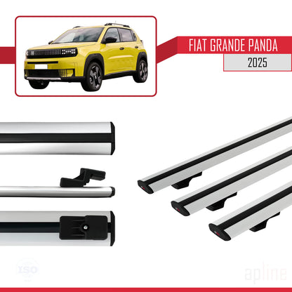 Kompatibel mit Fiat Grande Panda 2025-2025 BASIC Modell Dachgepäckträger, graues Aluminium, 3 Stangen