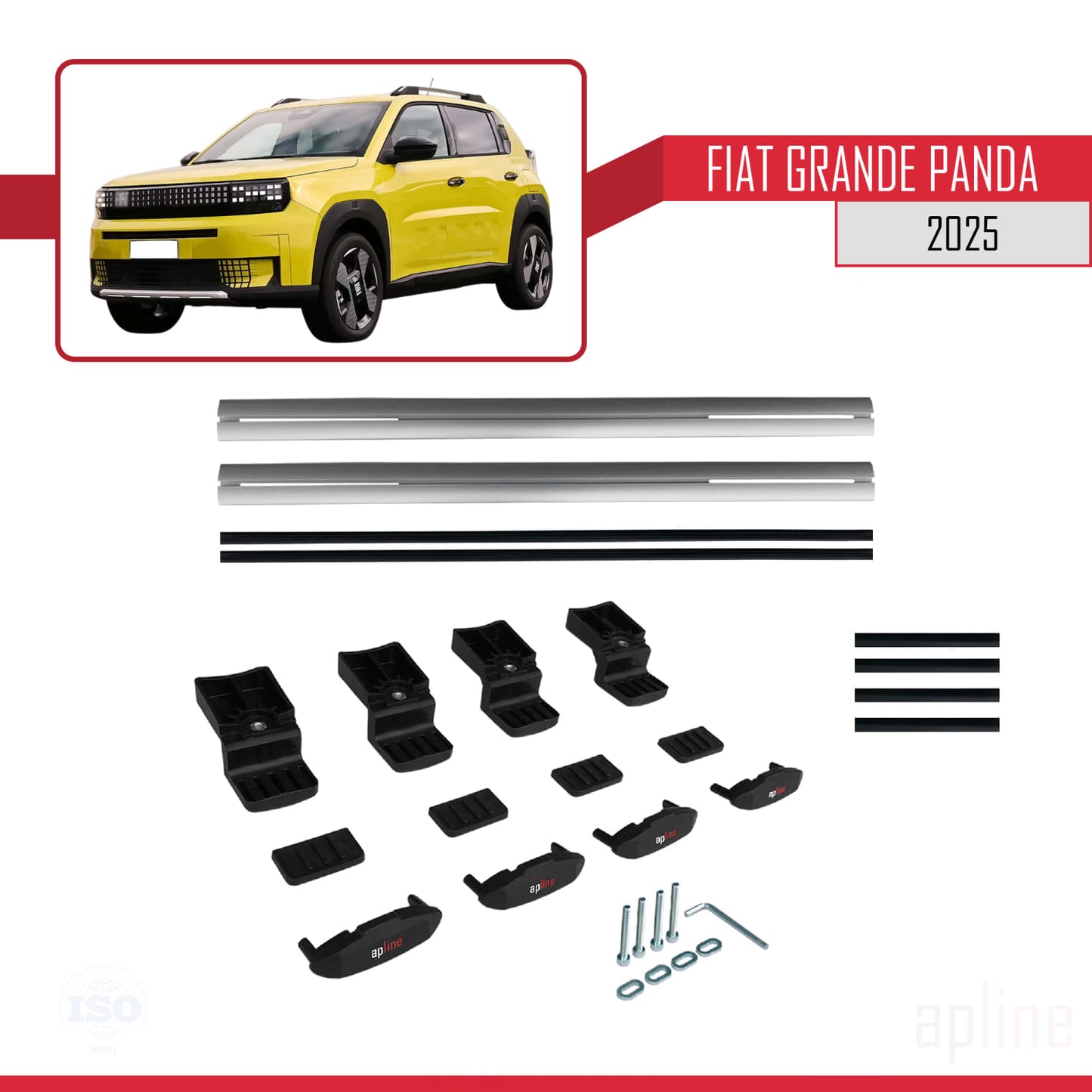 Kompatibel mit Fiat Grande Panda 2025-2025 BASIC Modell Dachgepäckträger, graues Aluminium, 2 Stangen