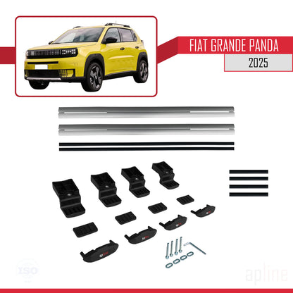 Kompatibel mit Fiat Grande Panda 2025-2025 BASIC Modell Dachgepäckträger, graues Aluminium, 2 Stangen