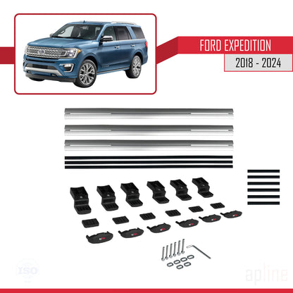 Compatible avec Ford Expedition 2018-2024  BASIC Model Barres de Toit Railing Porte-Bagages de Voiture Gris Aluminium 3 Barres