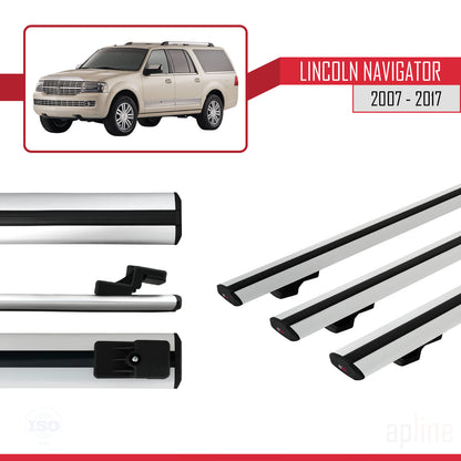 Compatible avec Lincoln Navigator 2007-2017 BASIC Model Barres de Toit Railing Porte-Bagages de Voiture Gris Aluminium 3 Barres
