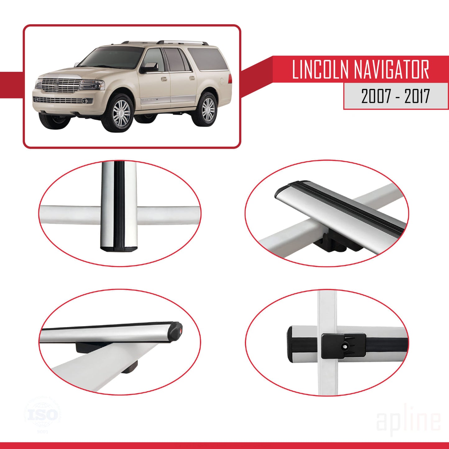 Compatible avec Lincoln Navigator 2007-2017 BASIC Model Barres de Toit Railing Porte-Bagages de Voiture Gris Aluminium 2 Barres