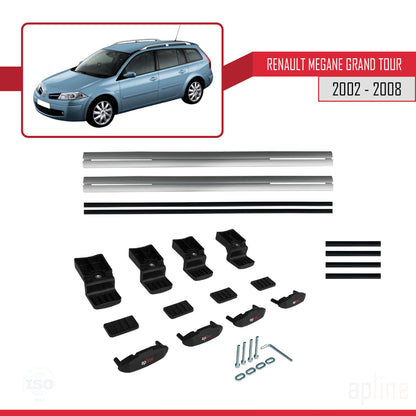 Compatible avec Renault Megane Grand Tour 2002-2008 BASIC Model Barres de Toit Railing Porte-Bagages de Voiture Gris Aluminium 2 Barres