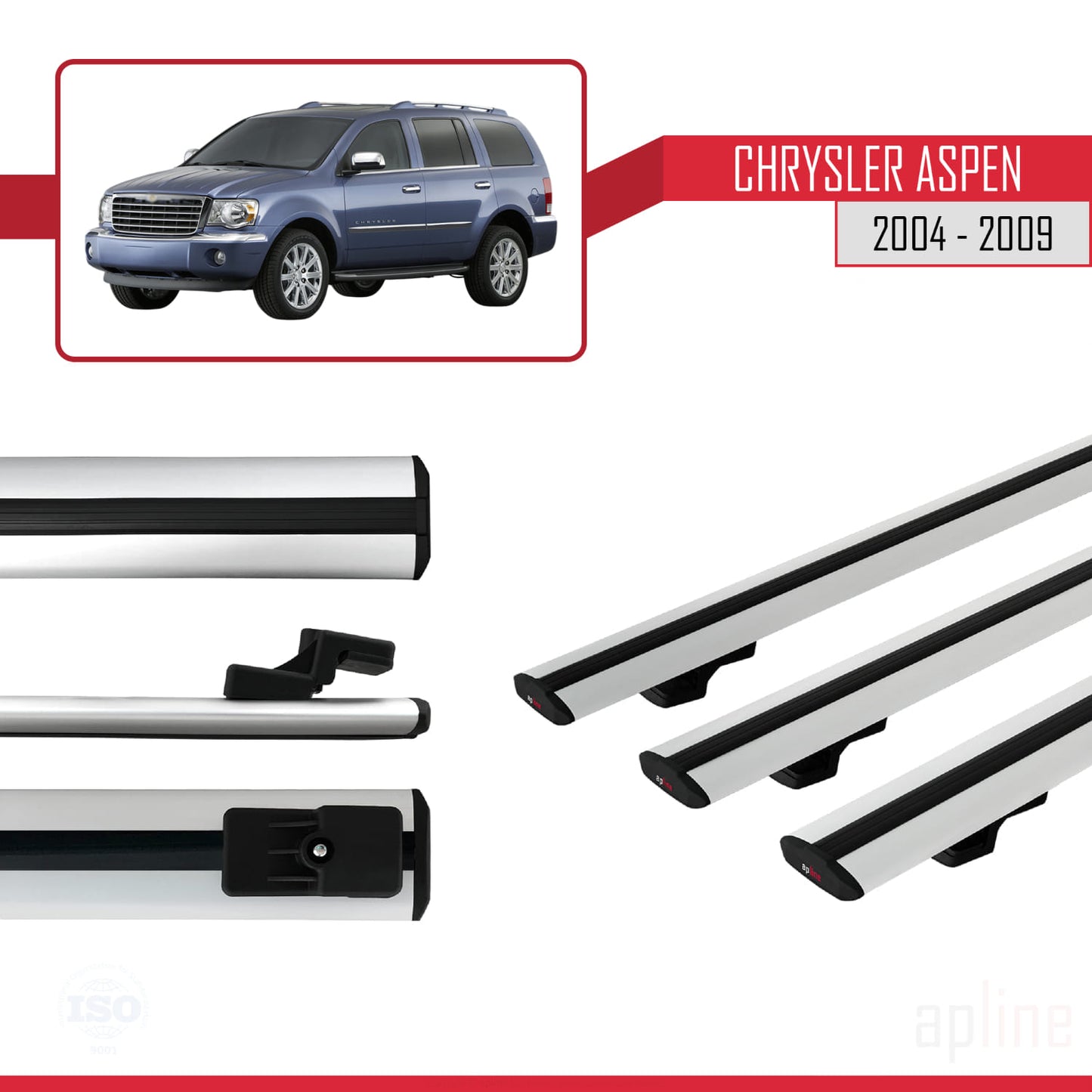 Compatible con Chrysler Aspen 2004-2009 BASIC Model Barras de Techo Auto Portaequipajes Barras Transversales Gris Aluminio 3 Barras
