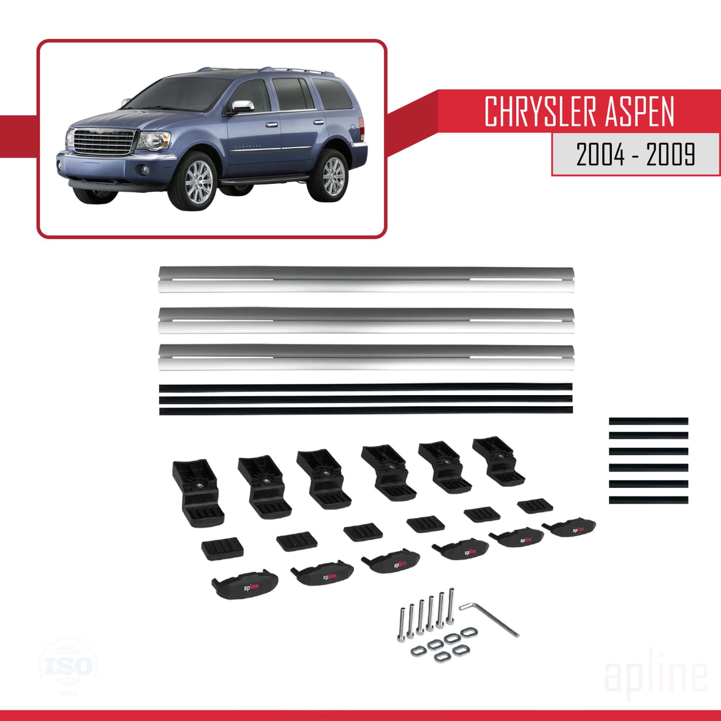 Compatible con Chrysler Aspen 2004-2009 BASIC Model Barras de Techo Auto Portaequipajes Barras Transversales Gris Aluminio 3 Barras