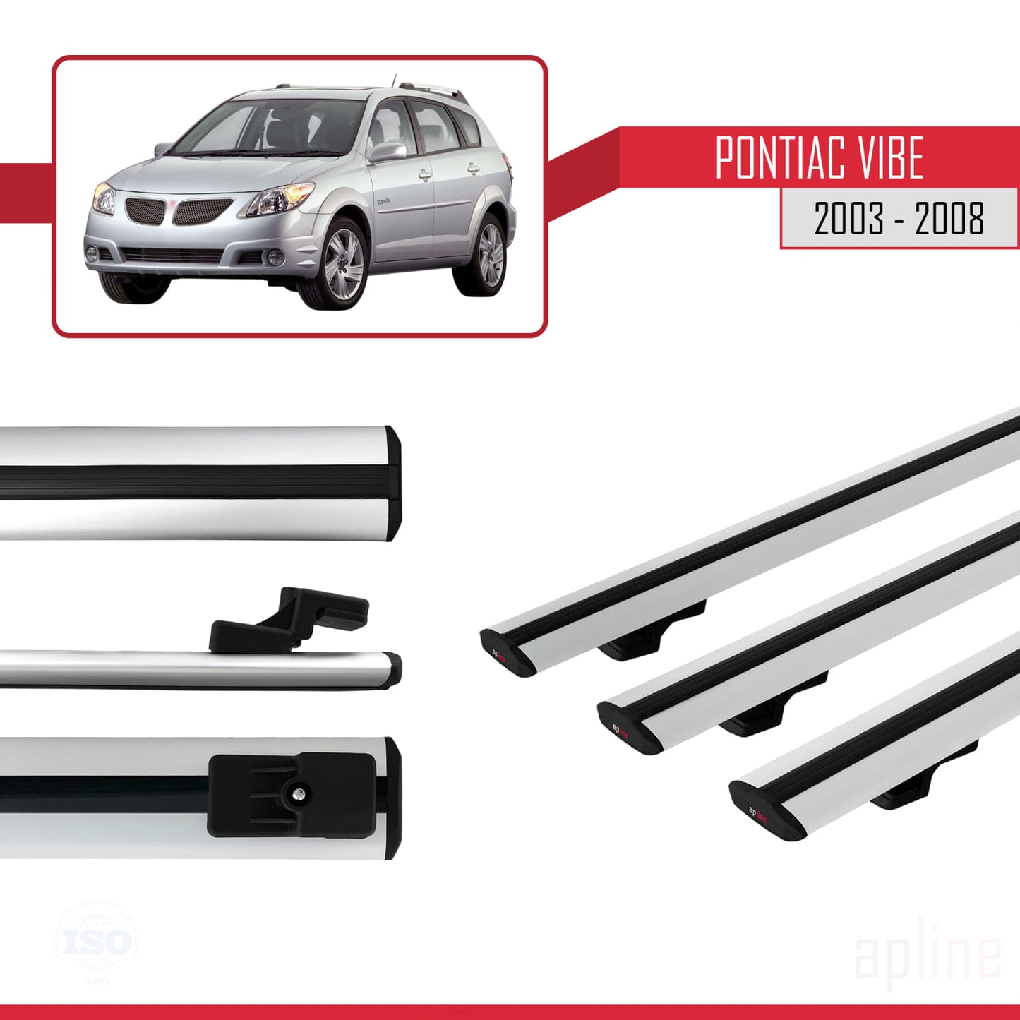 Compatible with Pontiac Vibe 2003-2008 BASIC Model Car Roof Rack Cross Bar Grey Aluminium 3 Bars