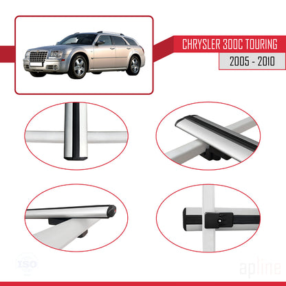 Compatible with Chrysler 300C Touring 2005-2010 BASIC Model Car Roof Rack Cross Bar Grey Aluminium 2 Bars