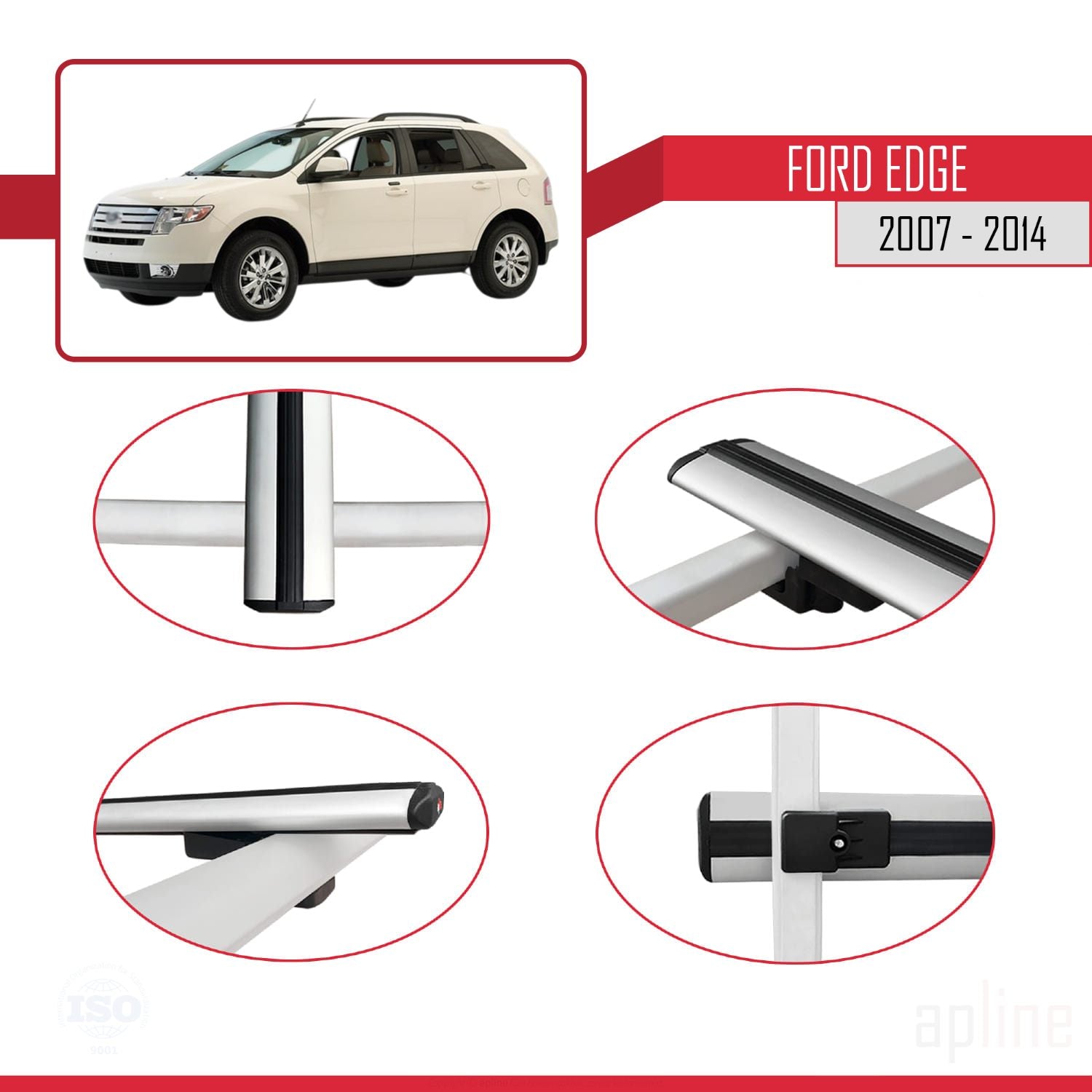 Compatible avec Ford Edge 2007-2014 BASIC Model Barres de Toit Railing Porte-Bagages de Voiture Gris Aluminium 3 Barres