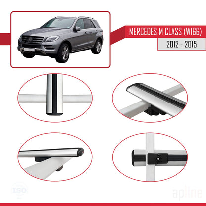 Compatible avec Mercedes M Class 3 (W166) Pre-Facelift 2012-2015 BASIC Model Barres de Toit Railing Porte-Bagages de Voiture Gris Aluminium 3 Barres
